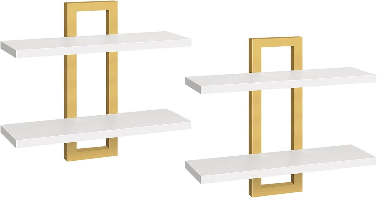 HOOBRO Floating Shelves, 15 Inch Wall Shelf Set of 2, Wall Mounted Storage Shelves 2-Tier, Hanging Bathroom Shelves, for Living Room, Bedroom, Bathroom, Kitchen, Rustic Brown and Black BF32BJ01