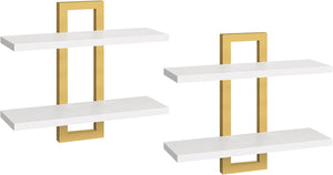 HOOBRO Floating Shelves, 15 Inch Wall Shelf Set of 2, Wall Mounted Storage Shelves 2-Tier, Hanging Bathroom Shelves, for Living Room, Bedroom, Bathroom, Kitchen, Rustic Brown and Black BF32BJ01