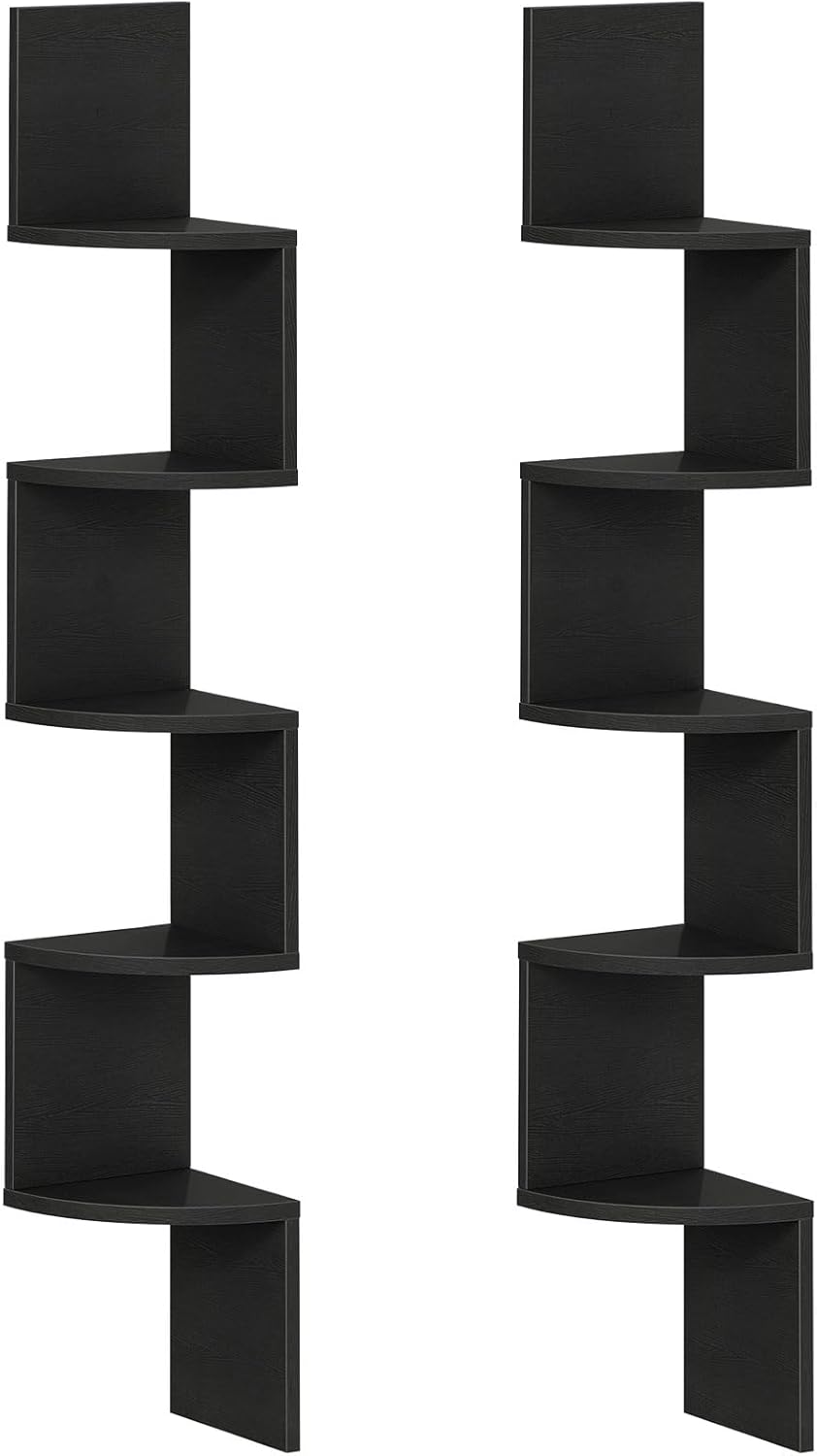 HOOBRO Corner Shelf Wall-Mounted, Set of 2 Floating Corner Shelves for Wall, 4-Tier Corner Bookshelves for Living Room, Bedroom, Bathroom, Home Office, Rustic Brown BF25BJP201
