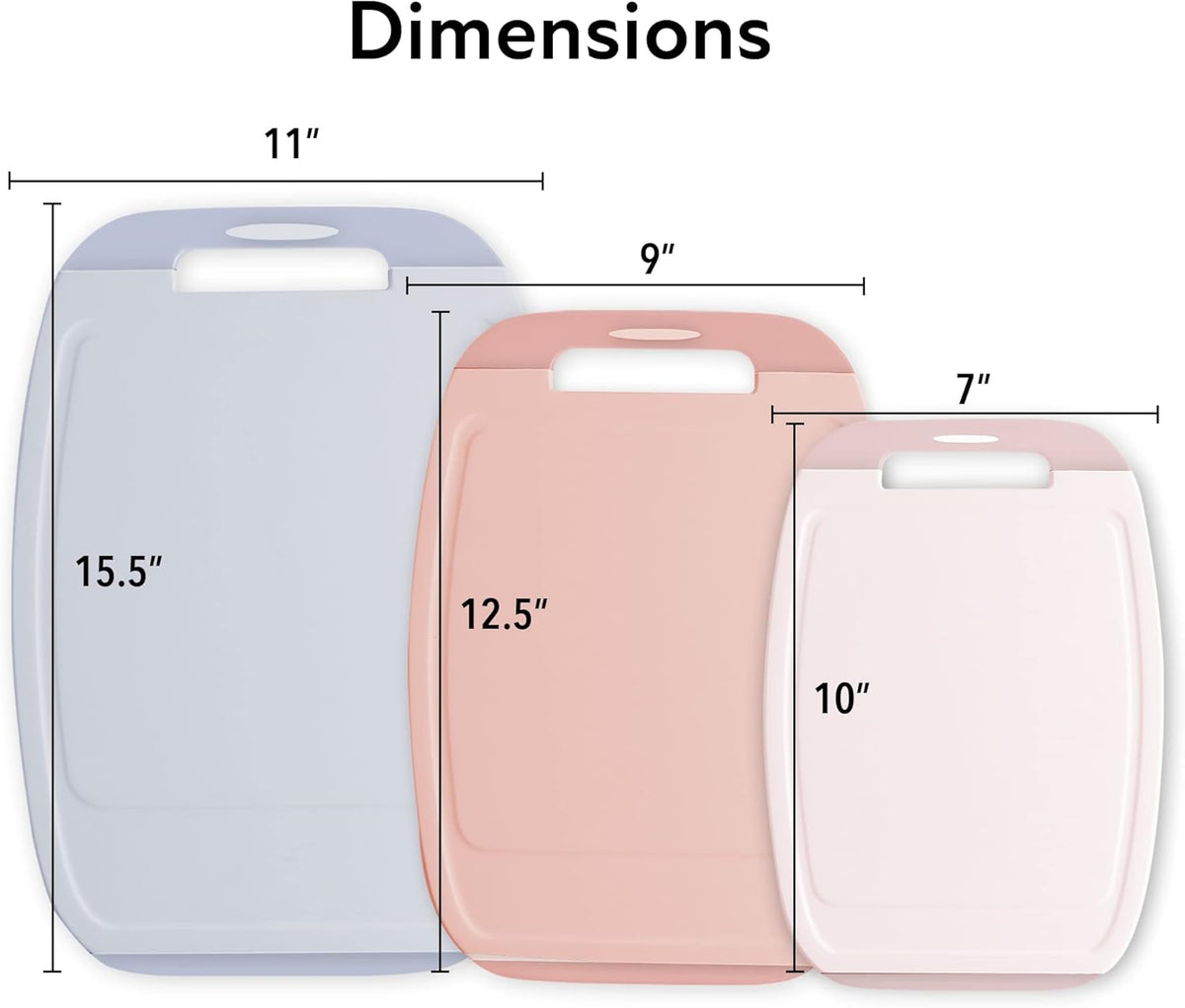 Neoflam Microban Protection Cutting Board 3 Piece Set, Stain &amp; Odor/BPA Free, Reversable Board, Upgraded Larger Juice Groove, Non-Slip EZ Grip Handle, Dishwasher Safe, Pastel