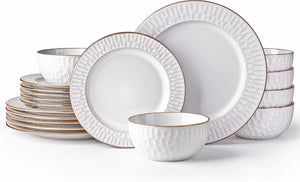 GBHOME Ceramic Dinnerware Sets,12 pcs Embossed Elegant Stoneware Plates and Bowls Sets, Housewarming Wedding Gift | Dishwasher & Microwave Safe | Dishes Set Service for 4