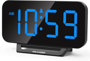 Peakeep Slim Digital Mirror Aesthetic Alarm Clock for Bedrooms Desk Decor - Plug in Electric Big LED Modern Small Clock for Office Living Room, Battery Backup, 6 Dimmers (Gold)