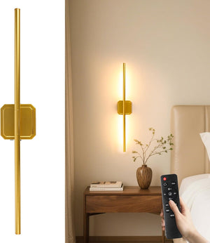 10000mAh Detachable Battery Operated Wall Sconce Set of 2, Wireless Wall Lamp 360°Rotate, 3000-6500K Dimmable, Rechargeable Modern Wall Light for Bedroom, Living Room，28.3" Black Gold