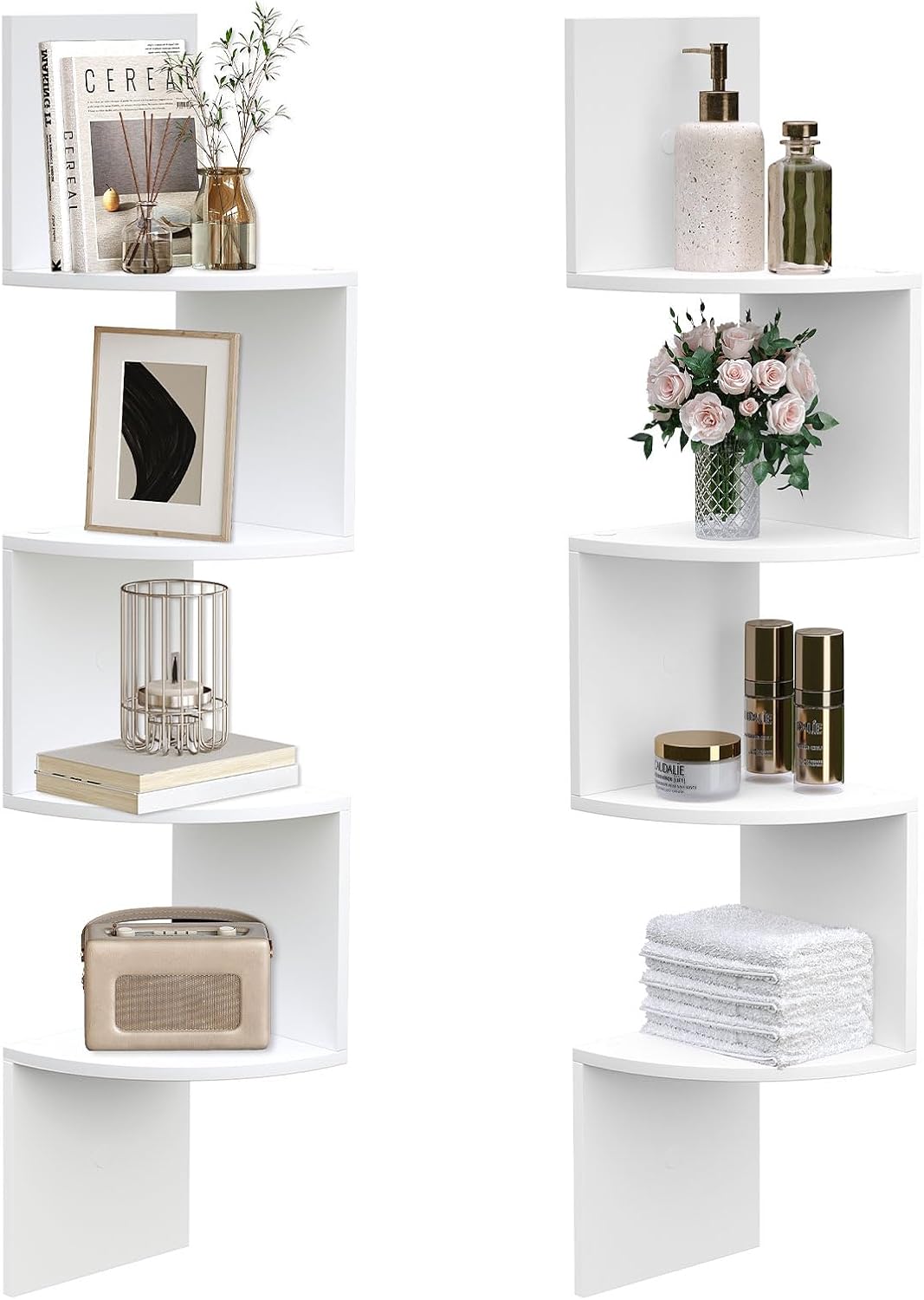 HOOBRO Corner Shelf Wall-Mounted, Set of 2 Floating Corner Shelves for Wall, 4-Tier Corner Bookshelves for Living Room, Bedroom, Bathroom, Home Office, Rustic Brown BF25BJP201