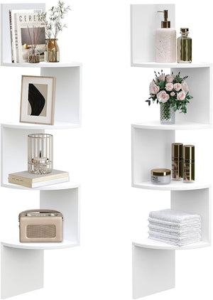 HOOBRO Corner Shelf Wall-Mounted, Set of 2 Floating Corner Shelves for Wall, 4-Tier Corner Bookshelves for Living Room, Bedroom, Bathroom, Home Office, Rustic Brown BF25BJP201