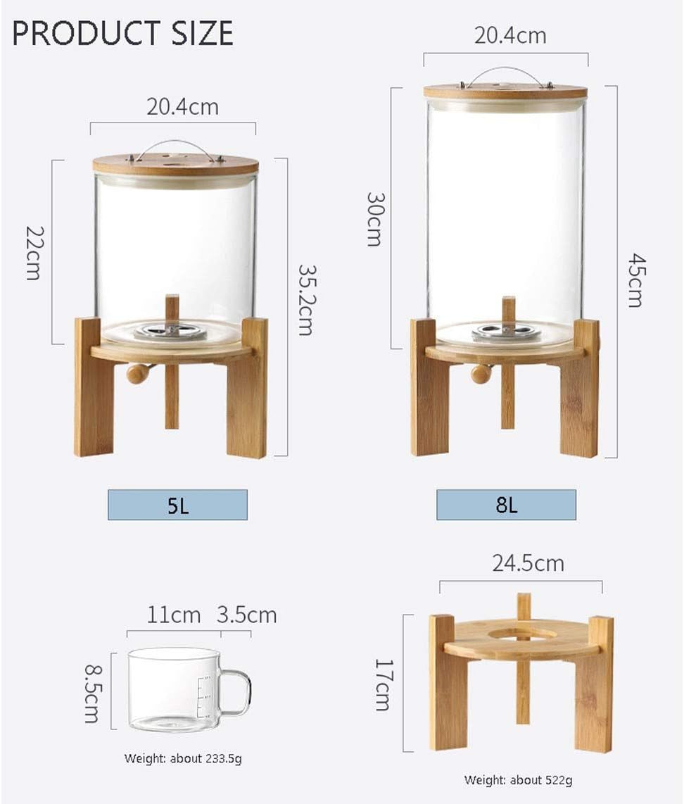 Rice Dispenser, Rice Storage Container, Flour and Cereal Container for Kitchen Organization and Pantry Store, Glass Cereal dispenser with Airtight Lid and Wooden Stand 5L