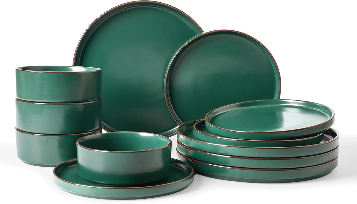 Famiware Nebula Ridge Stoneware Dinnerware Sets, Plates and Bowls Sets for 4, 12 Pieces Dishes Set, Microwave and Dishwasher Safe Kitchen Plates, Charcoal