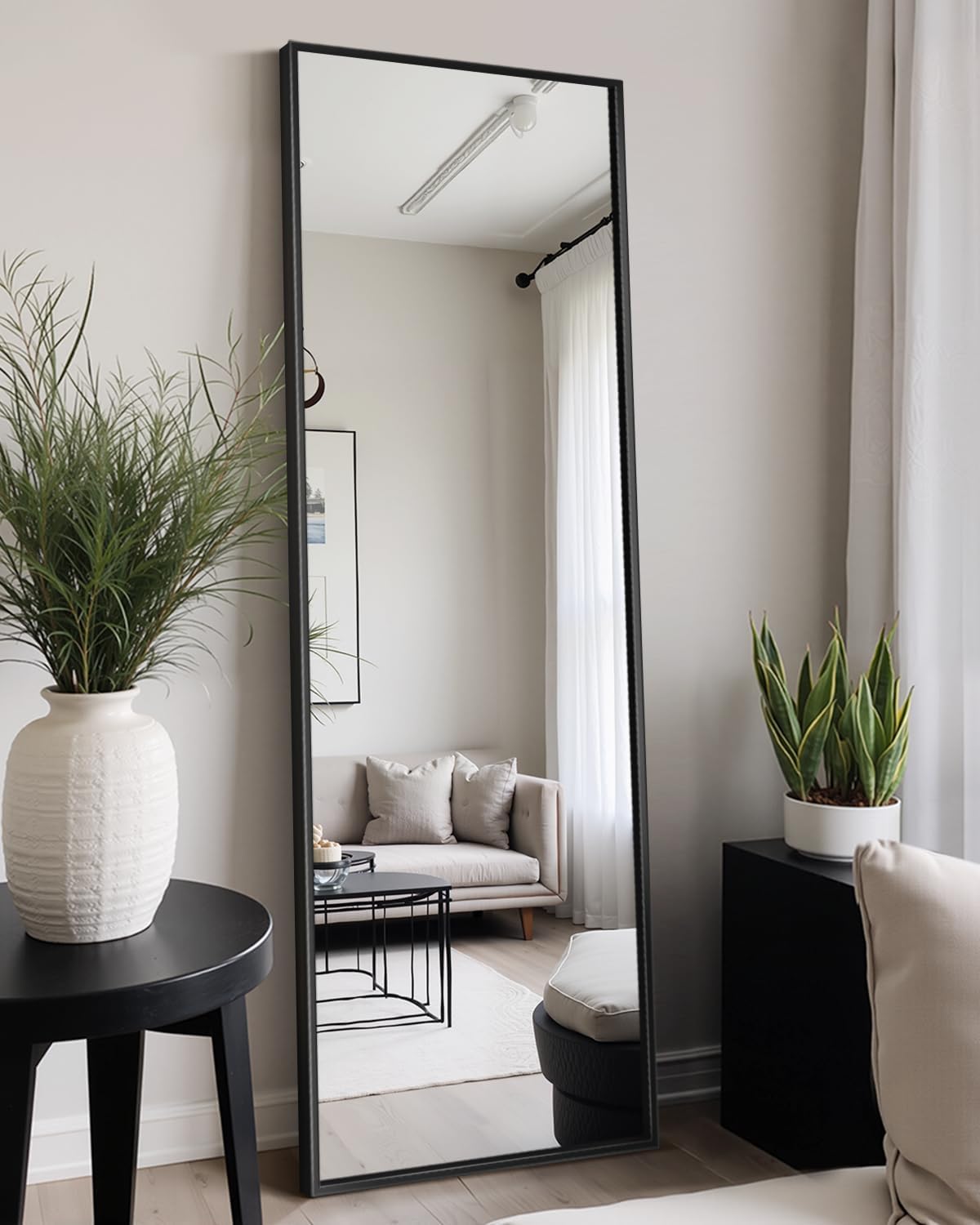 Full Length Mirror, Standing Large Floor Mirror with Aluminum Frame for Bedroom, Living Room, Bathroom(Black)