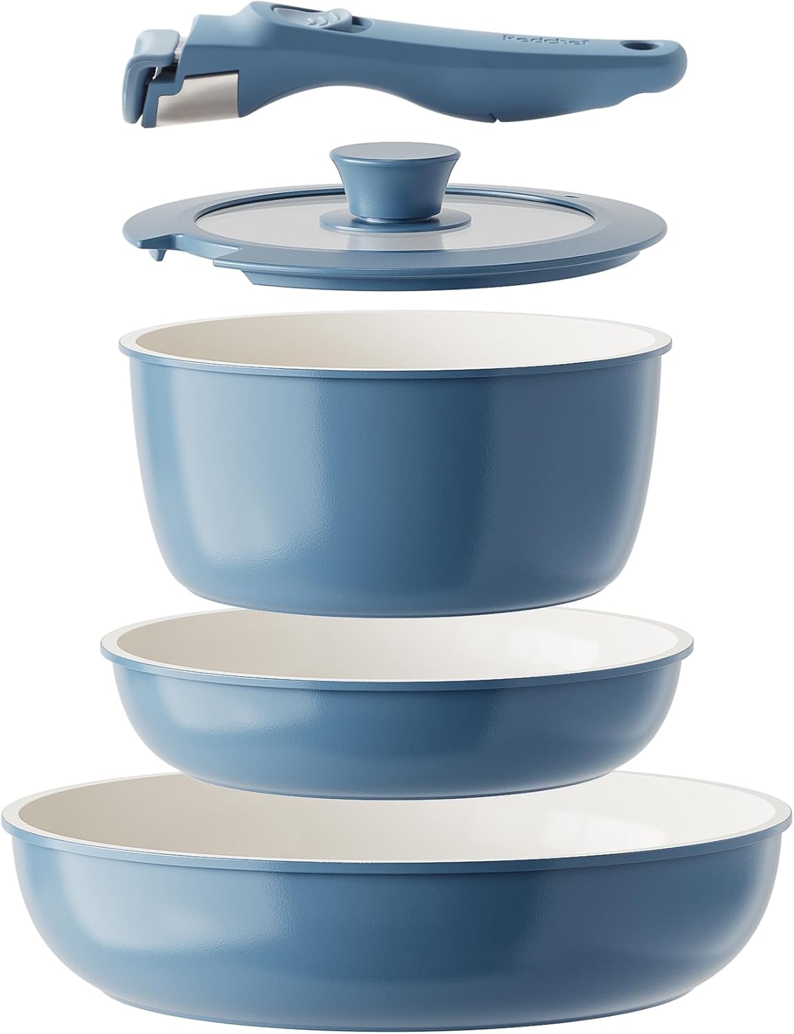 Redchef Ceramic Pots and Pans Set Non Stick, Nonstick Kitchen Cookware Sets, Non Toxic Pots and Pans Set Non Stick, PFAS PFOA &amp; PTFE Free, Detachable Handle Pots and Pans 5 Piece, RV Cookware