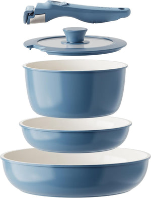 Redchef Ceramic Pots and Pans Set Non Stick, Nonstick Kitchen Cookware Sets, Non Toxic Pots and Pans Set Non Stick, PFAS PFOA & PTFE Free, Detachable Handle Pots and Pans 5 Piece, RV Cookware
