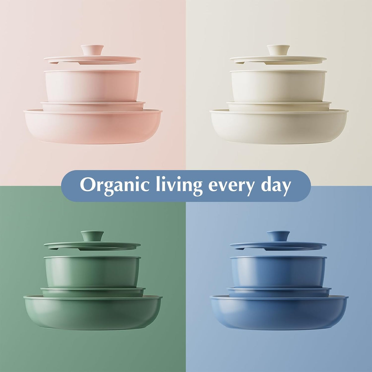 Redchef Ceramic Pots and Pans Set Non Stick, Nonstick Kitchen Cookware Sets, Non Toxic Pots and Pans Set Non Stick, PFAS PFOA &amp; PTFE Free, Detachable Handle Pots and Pans 5 Piece, RV Cookware