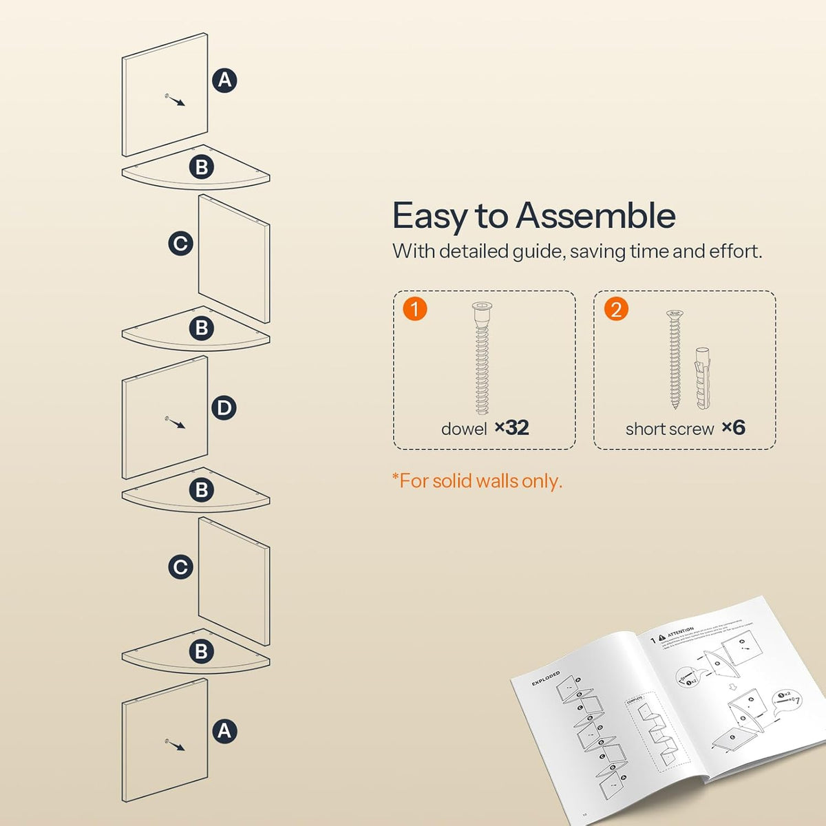 HOOBRO Corner Shelf Wall-Mounted, Set of 2 Floating Corner Shelves for Wall, 4-Tier Corner Bookshelves for Living Room, Bedroom, Bathroom, Home Office, Rustic Brown BF25BJP201