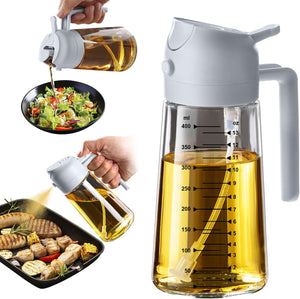 TrendPlain 16oz/470ml Glass Olive Oil Sprayer for Cooking – 2 in 1 Olive Oil Dispenser Bottle for Kitchen Gadgets and Air Fryer Accessories, Salad, BBQ - Black