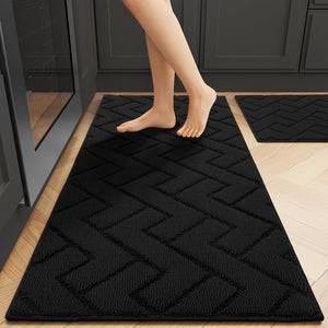 hicorfe Kitchen Rugs and Mats Sets,2 Pieces Super Absorbent Polypropylene Non-Slip Rug,Soft Comfort Floor Mat,Washable for Kitchen,Hallway,Office,Sink,Laundry(20" x 31.5"+20" x 48",Navy Blue)