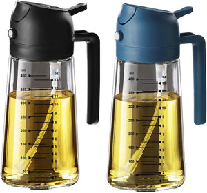 TrendPlain 16oz/470ml Glass Olive Oil Sprayer for Cooking – 2 in 1 Olive Oil Dispenser Bottle for Kitchen Gadgets and Air Fryer Accessories, Salad, BBQ - Black