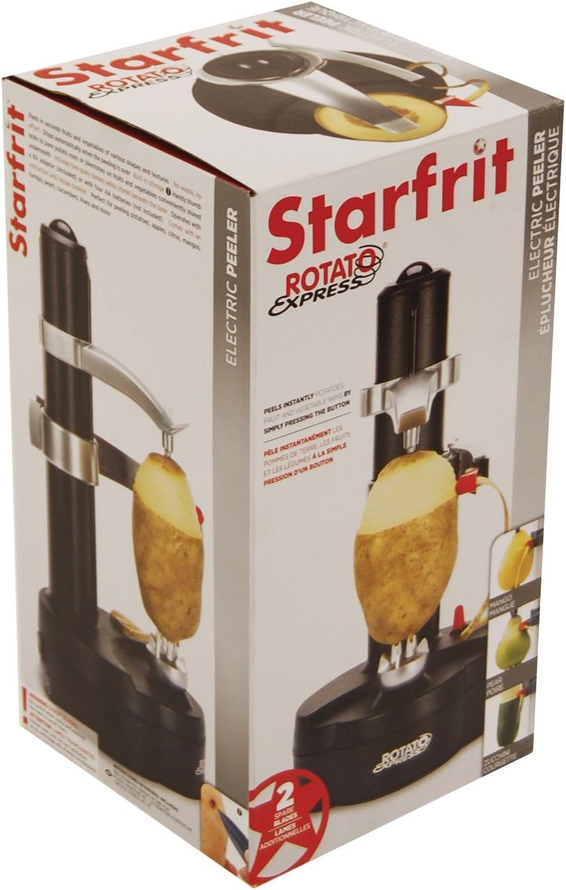Starfrit Rotato Express Electric Peeler - 2 Spare Blades - Safe &amp; Easy to Use - Effortlessly Peels Vegetables and Fruit