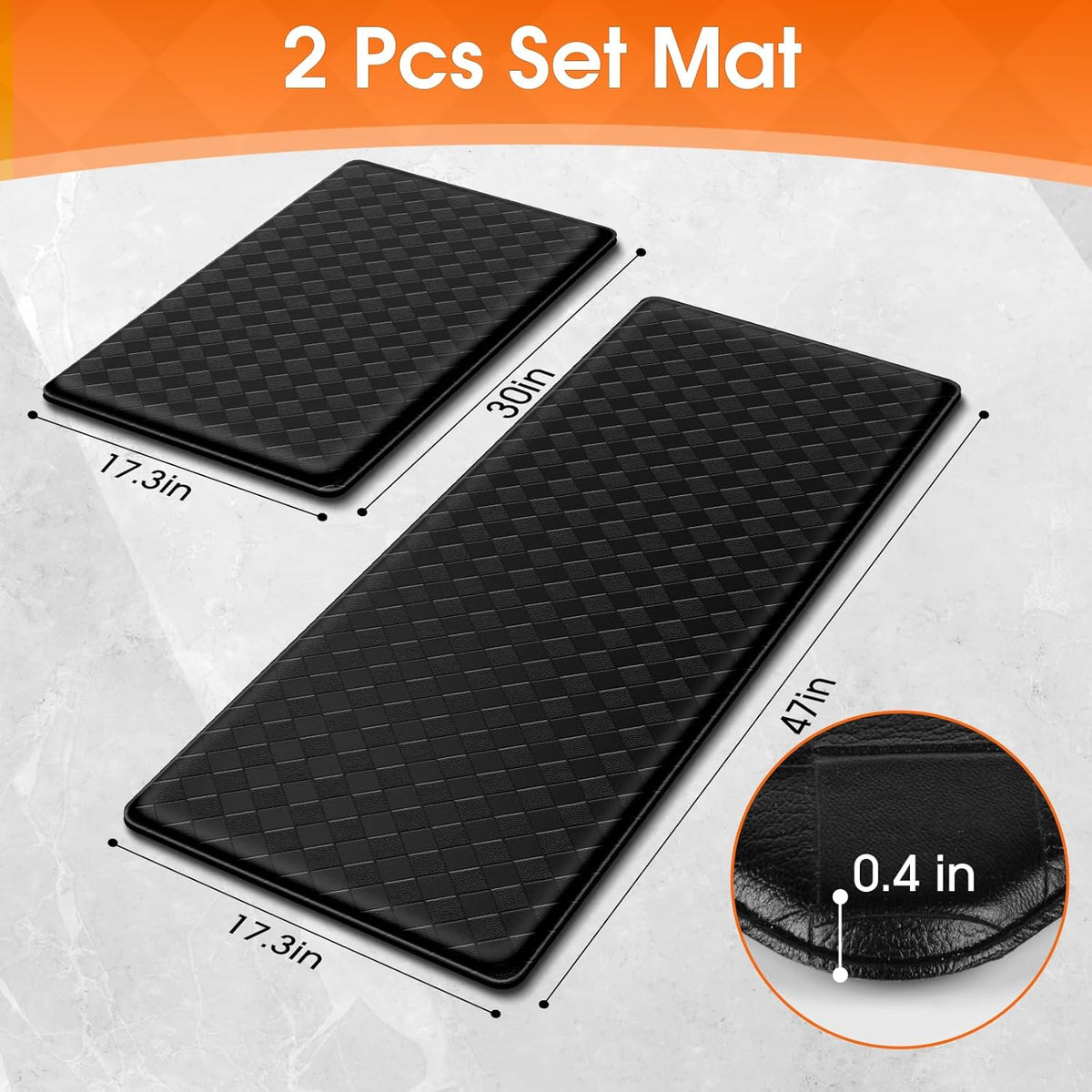 Kitchen Mats, 2PCS Kitchen Rugs, Cushioned Anti Fatigue Kitchen Mats for Floor, Non-Slip Standing Sink Mat, Waterproof Kitchen Rug Set for Kitchen Floor Office,17.3&quot;×30&quot;+17.3&quot;×47&quot; Black