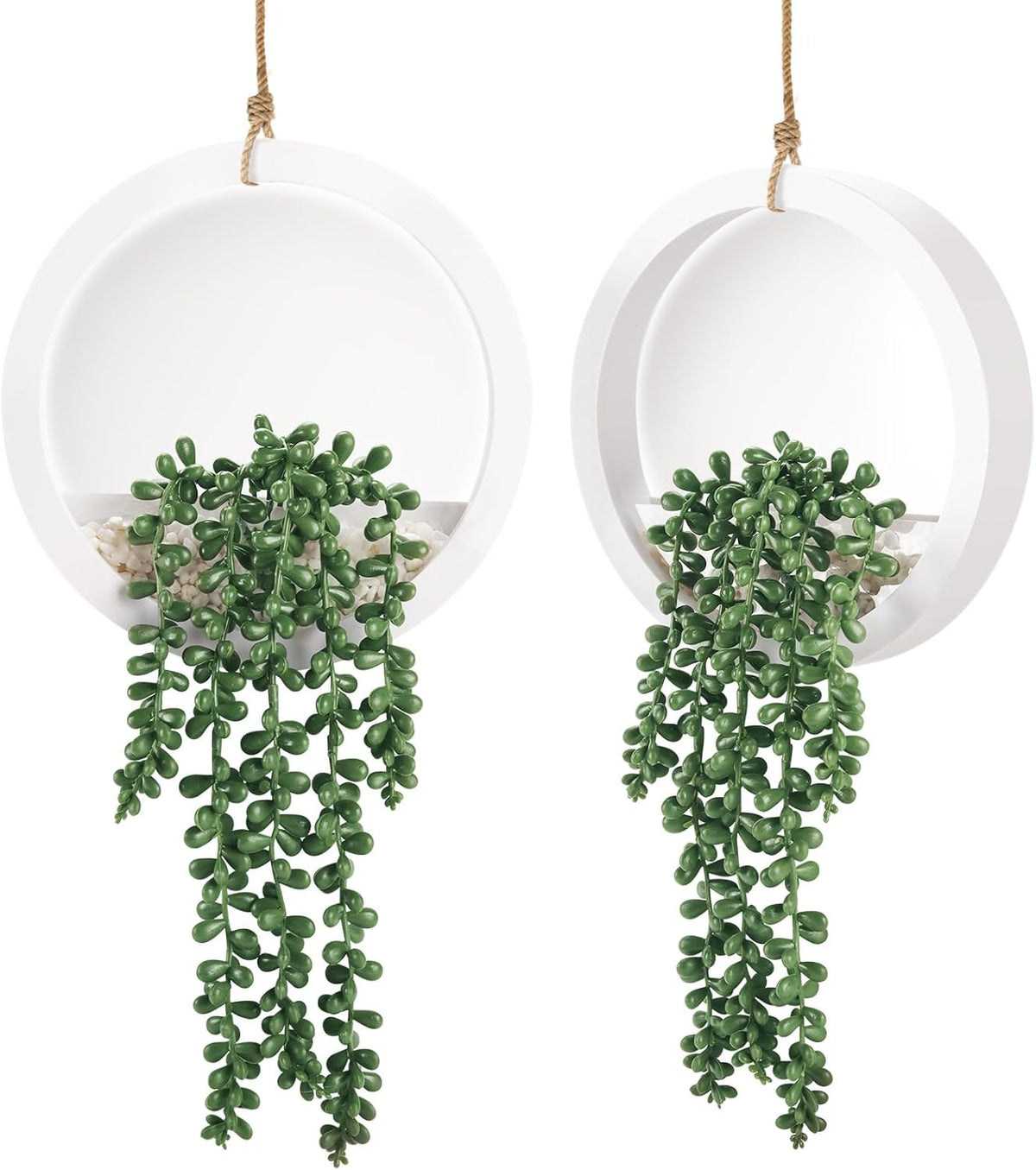 Der Rose 2 Pack Fake Plants Hanging Artificial Succulents Plants in Black Pots for Living Room Bathroom Accessories Boho Farmhouse Wall Decor