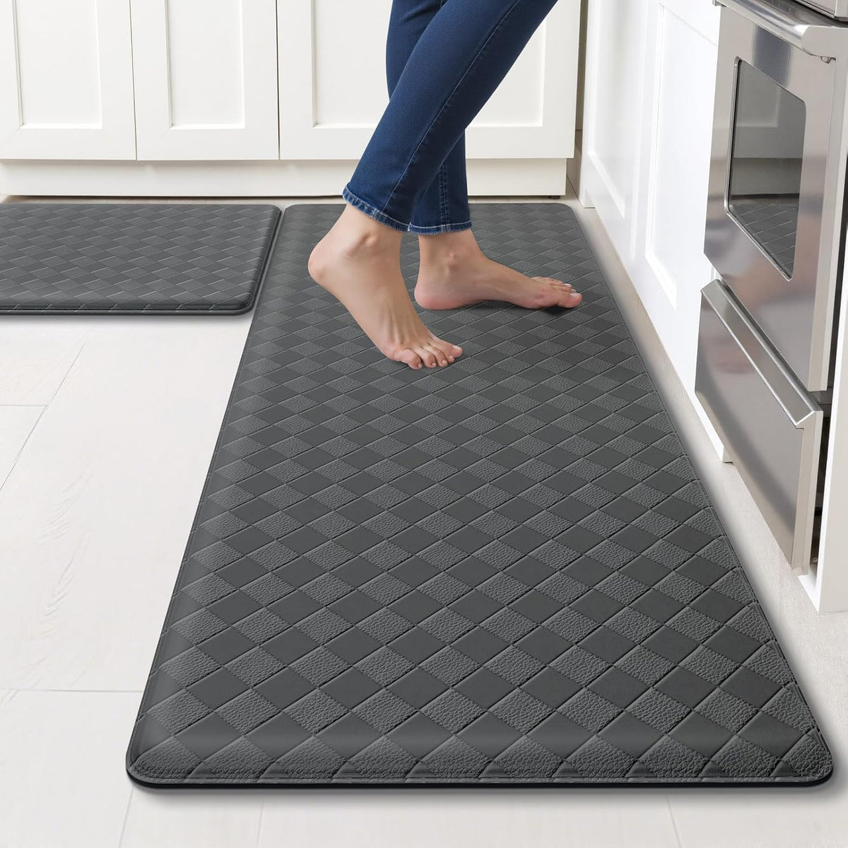 Kitchen Mats, 2PCS Kitchen Rugs, Cushioned Anti Fatigue Kitchen Mats for Floor, Non-Slip Standing Sink Mat, Waterproof Kitchen Rug Set for Kitchen Floor Office,17.3&quot;×30&quot;+17.3&quot;×47&quot; Black