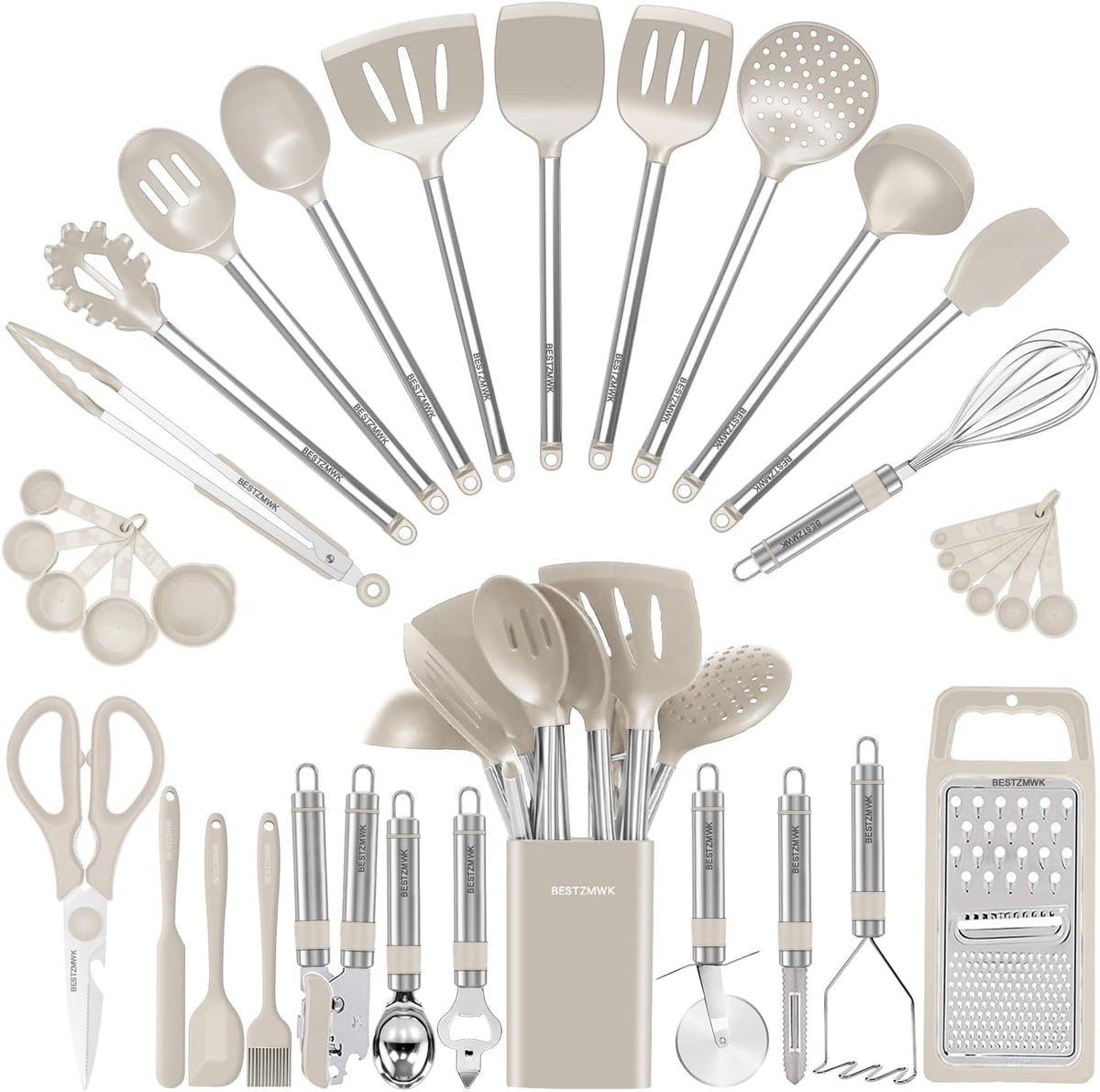 Kitchen Utensil Set-Silicone Cooking Utensils-33 Kitchen Gadgets &amp; Spoons for Nonstick Cookware-Silicone and Stainless Steel Spatula Set-Best Kitchen Tools, Useful Pots and Pans Accessories