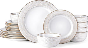 GBHOME Ceramic Dinnerware Sets,12 pcs Embossed Elegant Stoneware Plates and Bowls Sets, Housewarming Wedding Gift | Dishwasher & Microwave Safe | Dishes Set Service for 4