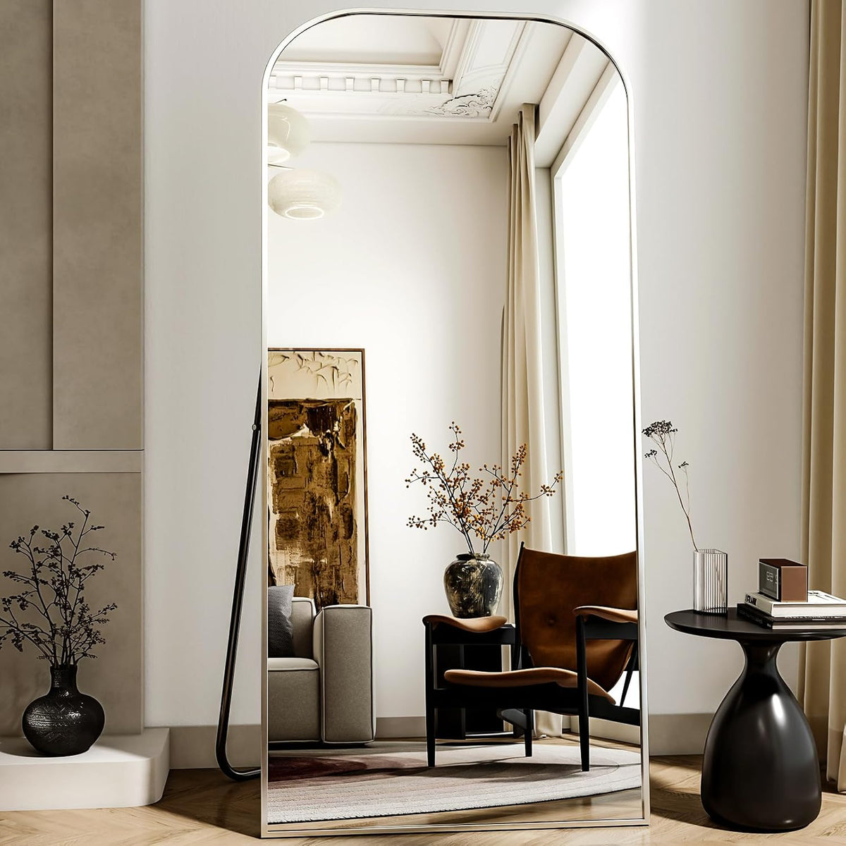 Full Length Mirror, 71&quot;x28&quot; Floor Mirror Freestanding, Arched Floor Standing Large Mirror Full Body Mirrors with Stand for Bedroom, Hanging Mounted Mirrors for Living Room, Silver
