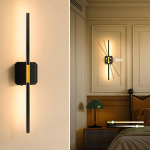 10000mAh Detachable Battery Operated Wall Sconce Set of 2, Wireless Wall Lamp 360°Rotate, 3000-6500K Dimmable, Rechargeable Modern Wall Light for Bedroom, Living Room，28.3" Black Gold