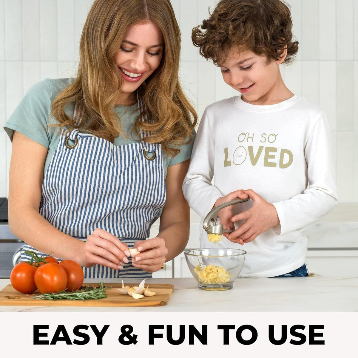 Zulay Kitchen Premium Garlic Press Set - Rust Proof &amp; Dishwasher Safe Professional Garlic Mincer Tool - Easy-Squeeze, Easy-Clean with Soft, Ergonomic Handle - Silicone Garlic Peeler &amp; Brush (Silver)