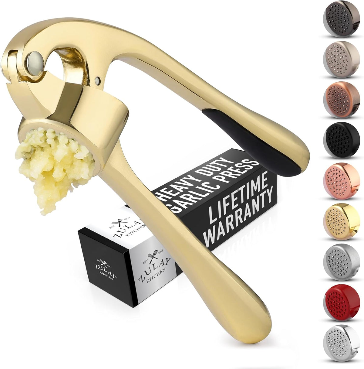 Zulay Kitchen Premium Garlic Press Set - Rust Proof &amp; Dishwasher Safe Professional Garlic Mincer Tool - Easy-Squeeze, Easy-Clean with Soft, Ergonomic Handle - Silicone Garlic Peeler &amp; Brush (Silver)