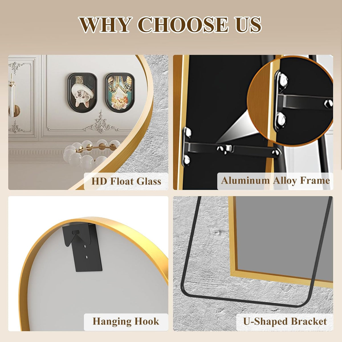 64&quot;x21&quot; Full Length Mirror with Stand, Shatterproof Arched Floor Mirror, Aluminum Alloy Thin Frame - Freestanding/Leaning/Wall Mount for Bedroom, Living Room &amp; Entryway (Gold)