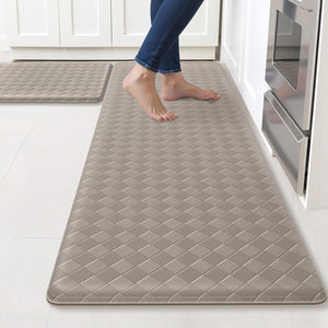 Kitchen Mats, 2PCS Kitchen Rugs, Cushioned Anti Fatigue Kitchen Mats for Floor, Non-Slip Standing Sink Mat, Waterproof Kitchen Rug Set for Kitchen Floor Office,17.3"×30"+17.3"×47" Black