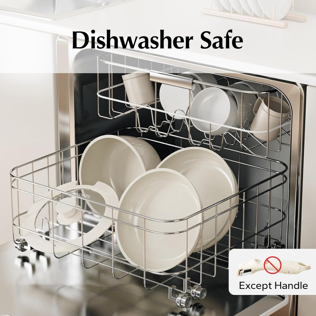 Redchef Ceramic Pots and Pans Set Non Stick, Nonstick Kitchen Cookware Sets, Non Toxic Pots and Pans Set Non Stick, PFAS PFOA &amp; PTFE Free, Detachable Handle Pots and Pans 5 Piece, RV Cookware