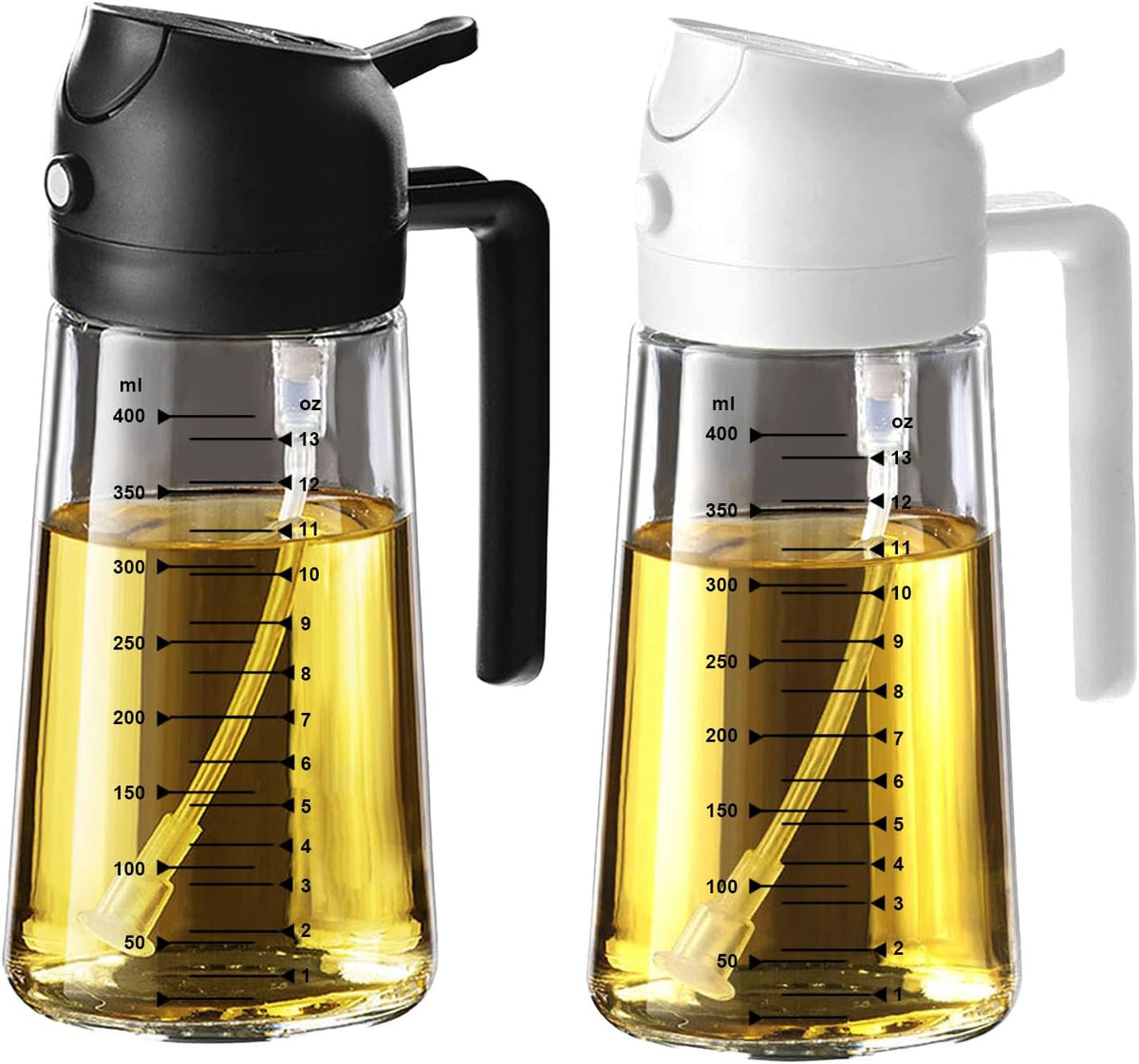 TrendPlain 16oz/470ml Glass Olive Oil Sprayer for Cooking – 2 in 1 Olive Oil Dispenser Bottle for Kitchen Gadgets and Air Fryer Accessories, Salad, BBQ - Black