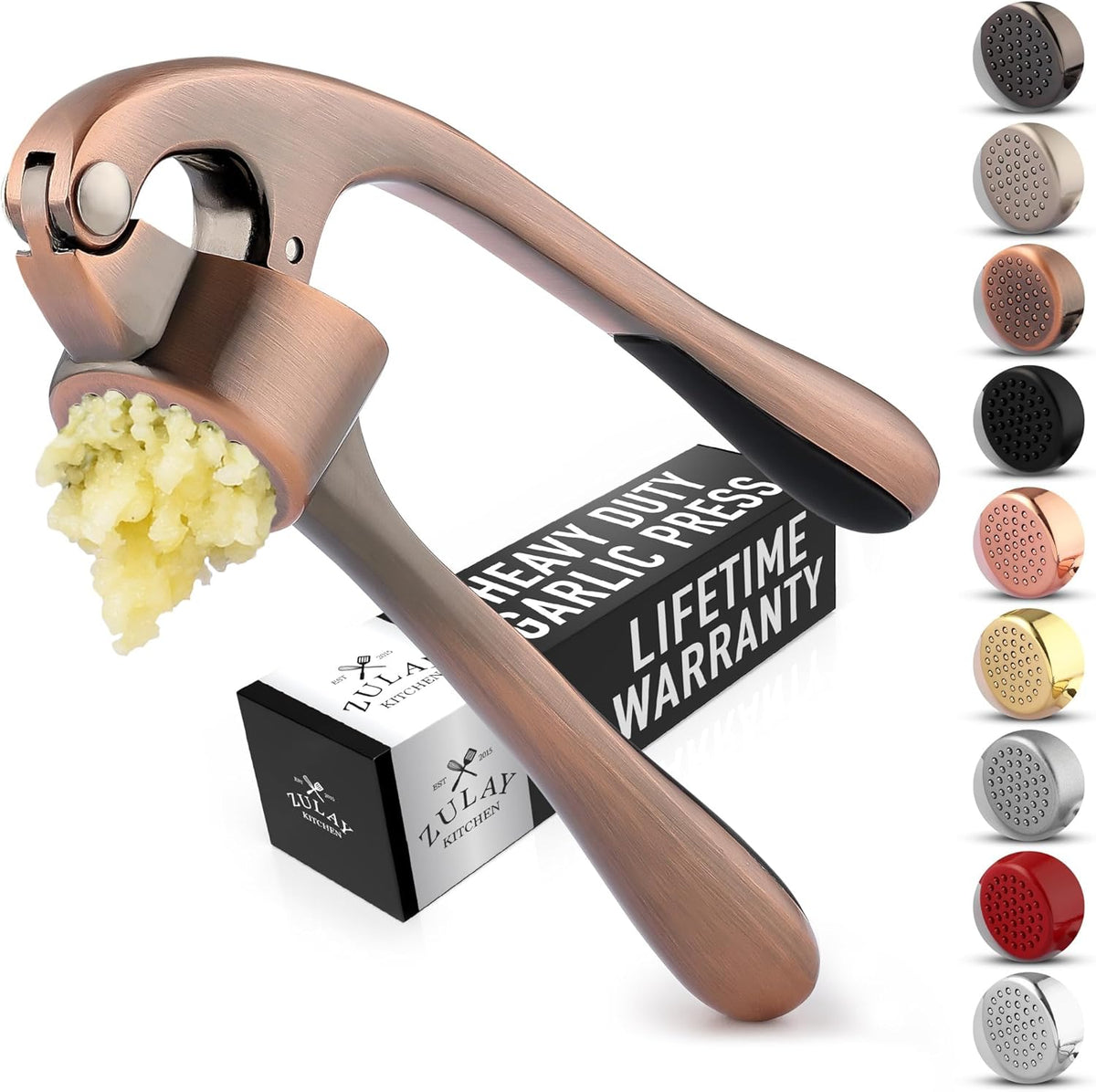 Zulay Kitchen Premium Garlic Press Set - Rust Proof &amp; Dishwasher Safe Professional Garlic Mincer Tool - Easy-Squeeze, Easy-Clean with Soft, Ergonomic Handle - Silicone Garlic Peeler &amp; Brush (Silver)