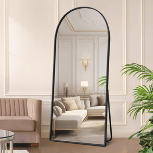 64"x21" Full Length Mirror with Stand, Shatterproof Arched Floor Mirror, Aluminum Alloy Thin Frame - Freestanding/Leaning/Wall Mount for Bedroom, Living Room & Entryway (Gold)