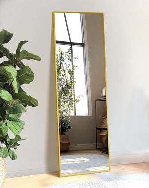 Full Length Mirror, Standing Large Floor Mirror with Aluminum Frame for Bedroom, Living Room, Bathroom(Black)