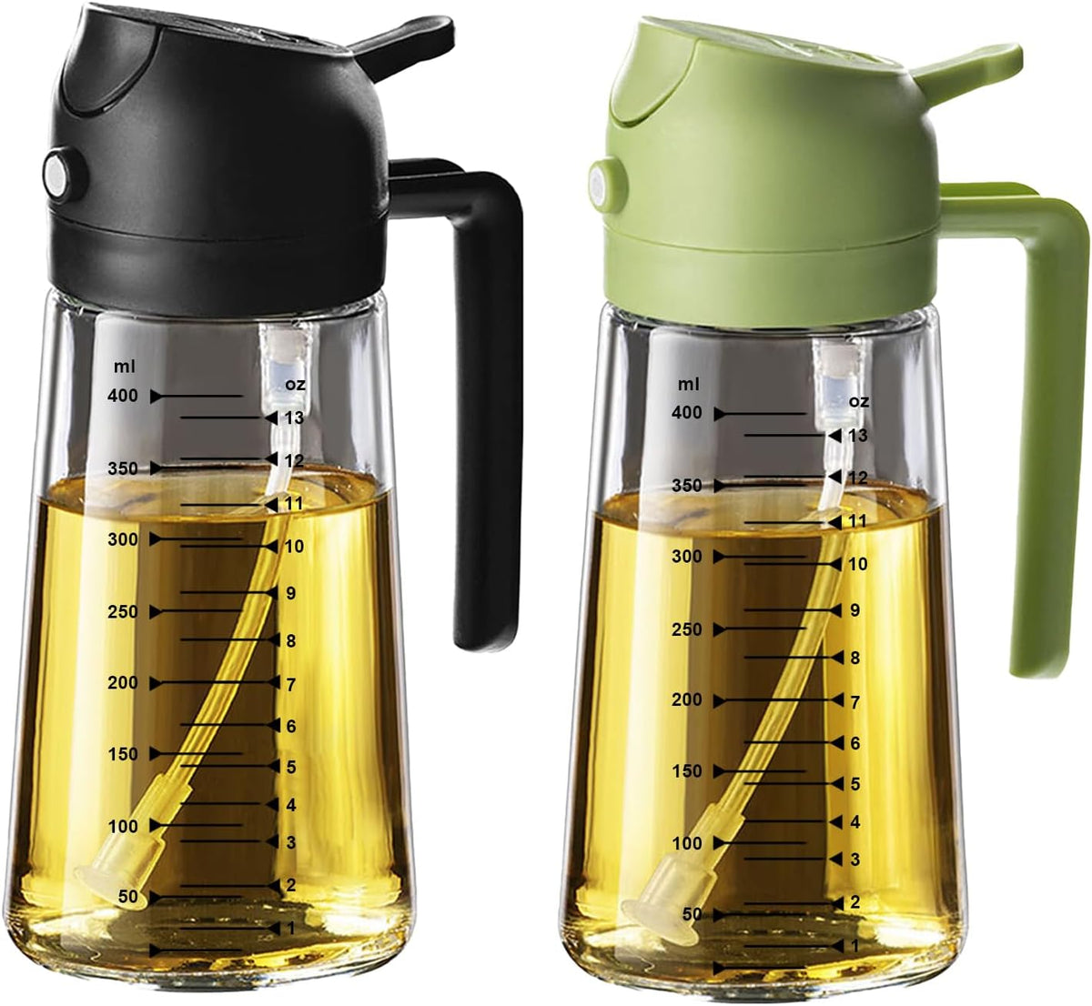 TrendPlain 16oz/470ml Glass Olive Oil Sprayer for Cooking – 2 in 1 Olive Oil Dispenser Bottle for Kitchen Gadgets and Air Fryer Accessories, Salad, BBQ - Black