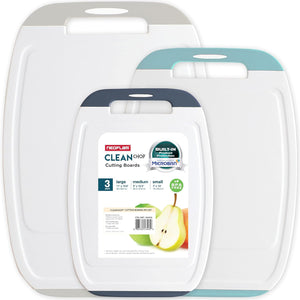 Neoflam Microban Protection Cutting Board 3 Piece Set, Stain & Odor/BPA Free, Reversable Board, Upgraded Larger Juice Groove, Non-Slip EZ Grip Handle, Dishwasher Safe, Pastel