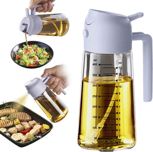 TrendPlain 16oz/470ml Glass Olive Oil Sprayer for Cooking – 2 in 1 Olive Oil Dispenser Bottle for Kitchen Gadgets and Air Fryer Accessories, Salad, BBQ - Black
