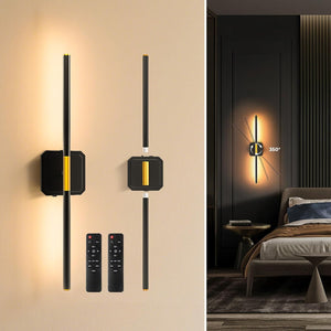 10000mAh Detachable Battery Operated Wall Sconce Set of 2, Wireless Wall Lamp 360°Rotate, 3000-6500K Dimmable, Rechargeable Modern Wall Light for Bedroom, Living Room，28.3" Black Gold