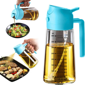 TrendPlain 16oz/470ml Glass Olive Oil Sprayer for Cooking – 2 in 1 Olive Oil Dispenser Bottle for Kitchen Gadgets and Air Fryer Accessories, Salad, BBQ - Black
