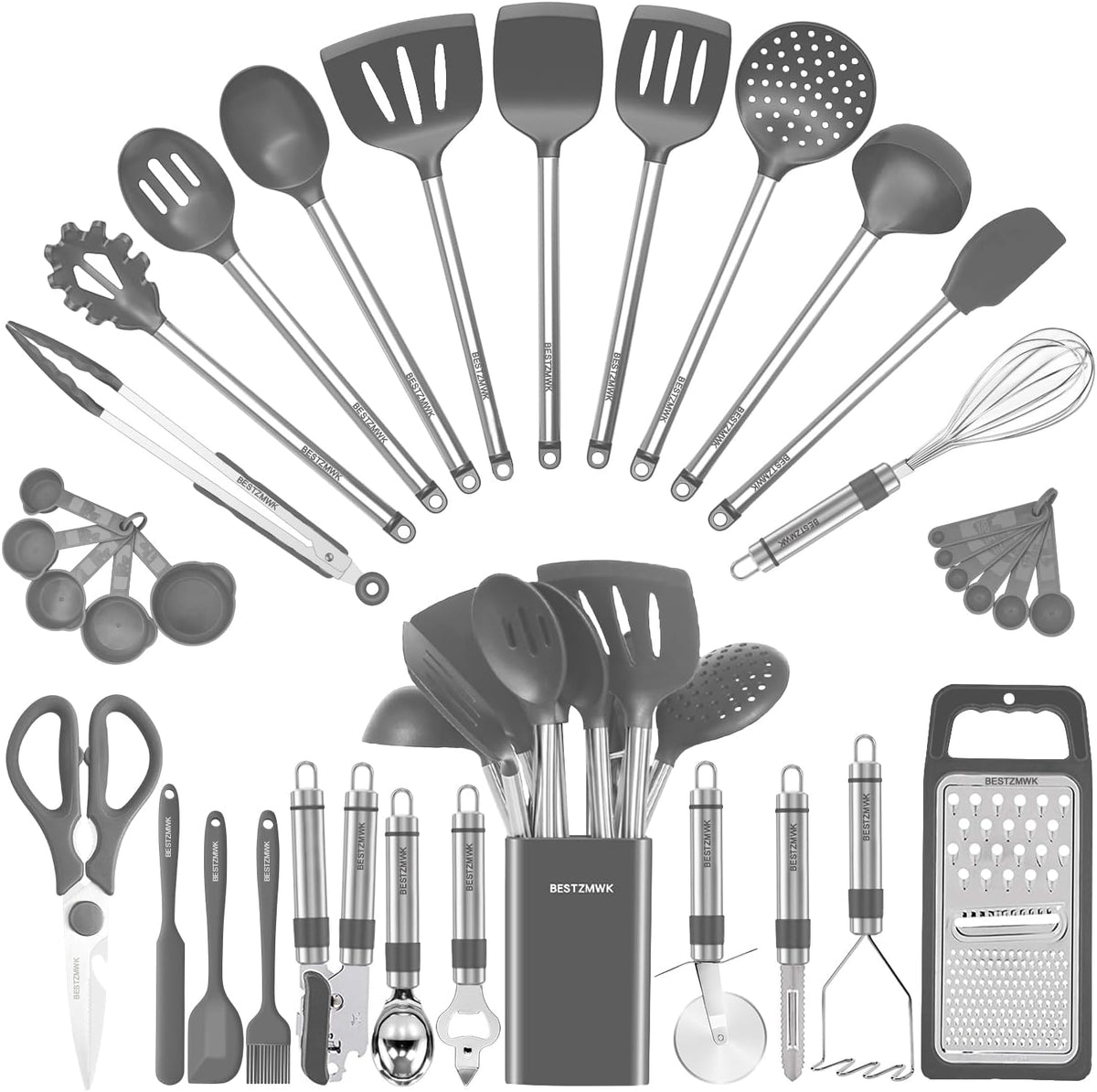 Kitchen Utensil Set-Silicone Cooking Utensils-33 Kitchen Gadgets &amp; Spoons for Nonstick Cookware-Silicone and Stainless Steel Spatula Set-Best Kitchen Tools, Useful Pots and Pans Accessories