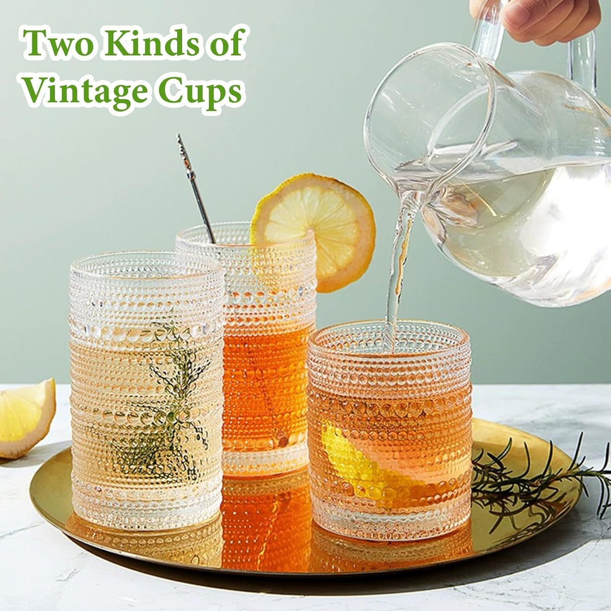 Vintage Hobnail Drinking Glasses Set of 8, 12 oz Highball Glasses &amp; 10 oz Cocktail Glasses Set, Kitchen Water Glasses Cup, Bar Tumbler Glassware Set for Beer, Juice, Cocktail, Whiskey, Milk