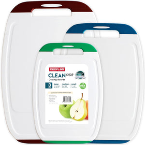 Neoflam Microban Protection Cutting Board 3 Piece Set, Stain & Odor/BPA Free, Reversable Board, Upgraded Larger Juice Groove, Non-Slip EZ Grip Handle, Dishwasher Safe, Pastel