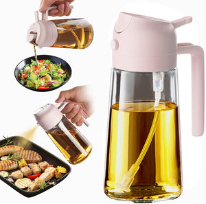 TrendPlain 16oz/470ml Glass Olive Oil Sprayer for Cooking – 2 in 1 Olive Oil Dispenser Bottle for Kitchen Gadgets and Air Fryer Accessories, Salad, BBQ - Black