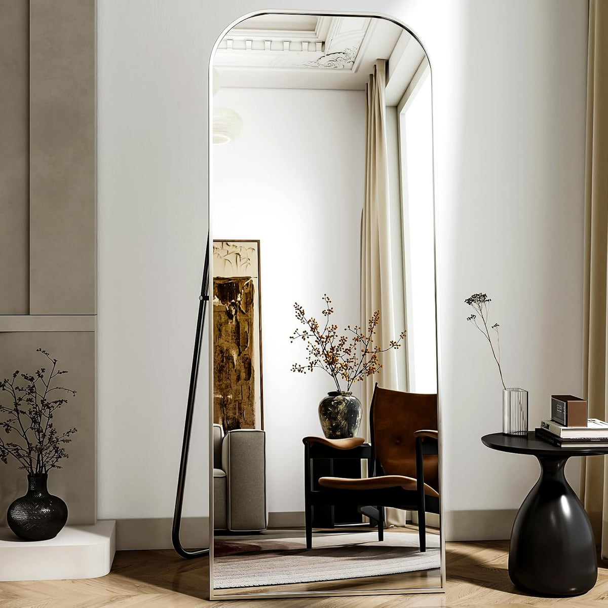 Full Length Mirror, 71&quot;x28&quot; Floor Mirror Freestanding, Arched Floor Standing Large Mirror Full Body Mirrors with Stand for Bedroom, Hanging Mounted Mirrors for Living Room, Silver