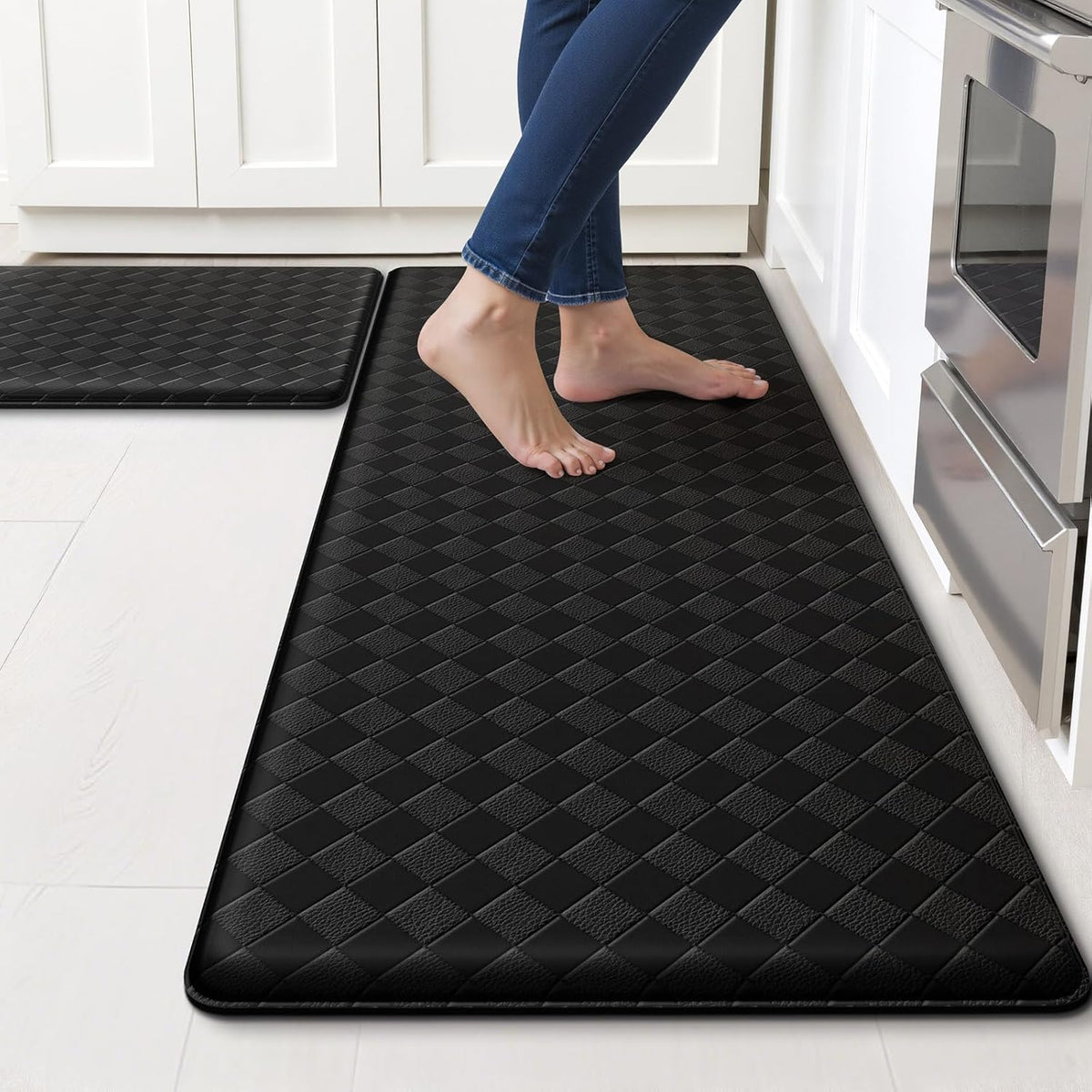 Kitchen Mats, 2PCS Kitchen Rugs, Cushioned Anti Fatigue Kitchen Mats for Floor, Non-Slip Standing Sink Mat, Waterproof Kitchen Rug Set for Kitchen Floor Office,17.3&quot;×30&quot;+17.3&quot;×47&quot; Black