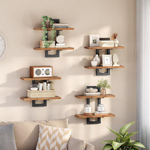 HOOBRO Floating Shelves, 15 Inch Wall Shelf Set of 2, Wall Mounted Storage Shelves 2-Tier, Hanging Bathroom Shelves, for Living Room, Bedroom, Bathroom, Kitchen, Rustic Brown and Black BF32BJ01