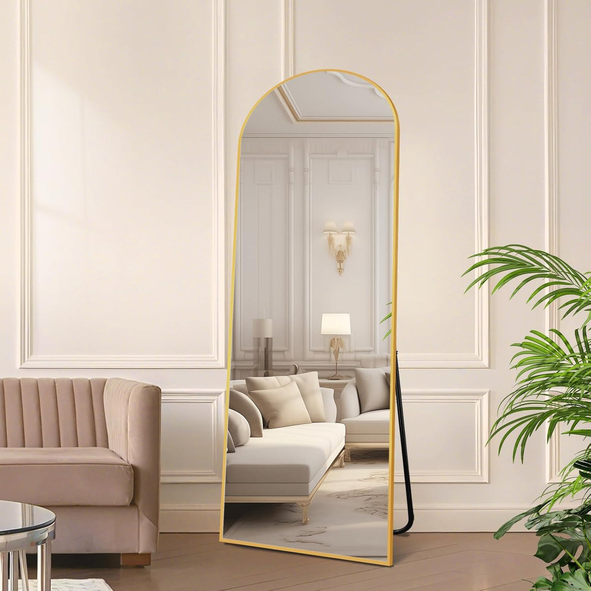 64&quot;x21&quot; Full Length Mirror with Stand, Shatterproof Arched Floor Mirror, Aluminum Alloy Thin Frame - Freestanding/Leaning/Wall Mount for Bedroom, Living Room &amp; Entryway (Gold)
