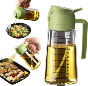 TrendPlain 16oz/470ml Glass Olive Oil Sprayer for Cooking – 2 in 1 Olive Oil Dispenser Bottle for Kitchen Gadgets and Air Fryer Accessories, Salad, BBQ - Black